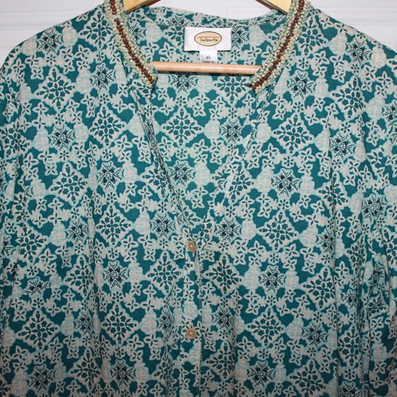 SALE: Vintage Talbots Beaded Collar Button-up 3/4 Sleeve, XL Turquoise/Lt. Blue - Picture 5 of 11